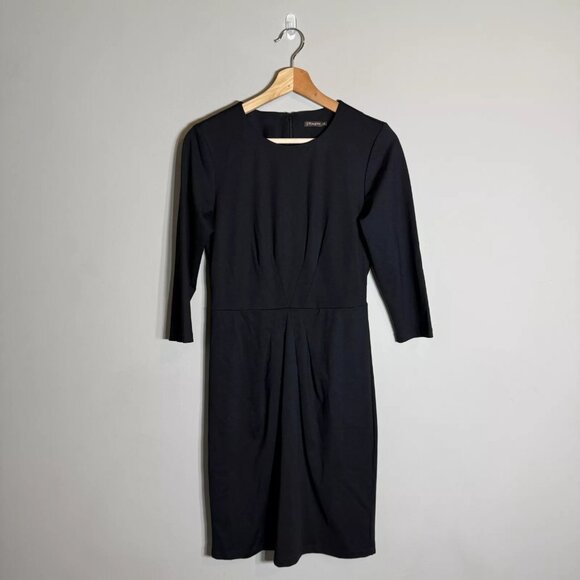 J. McLaughlin 3/4 Sleeve Fitted Knee Length Dress Women's XS Black Career Formal - Picture 1 of 9